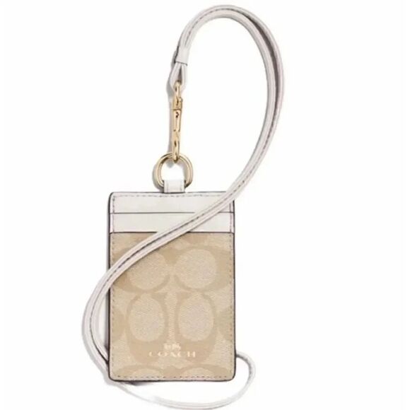 Coach Id Lanyard In Signature Canvas ( Chalk/Light Gold) - Picture 1 of 3